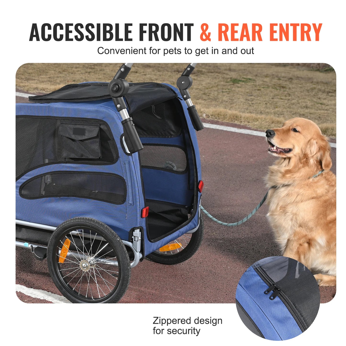 Dog Bike Trailer 2-in-1 Pet Stroller Cart with Wheels Coupler Reflectors