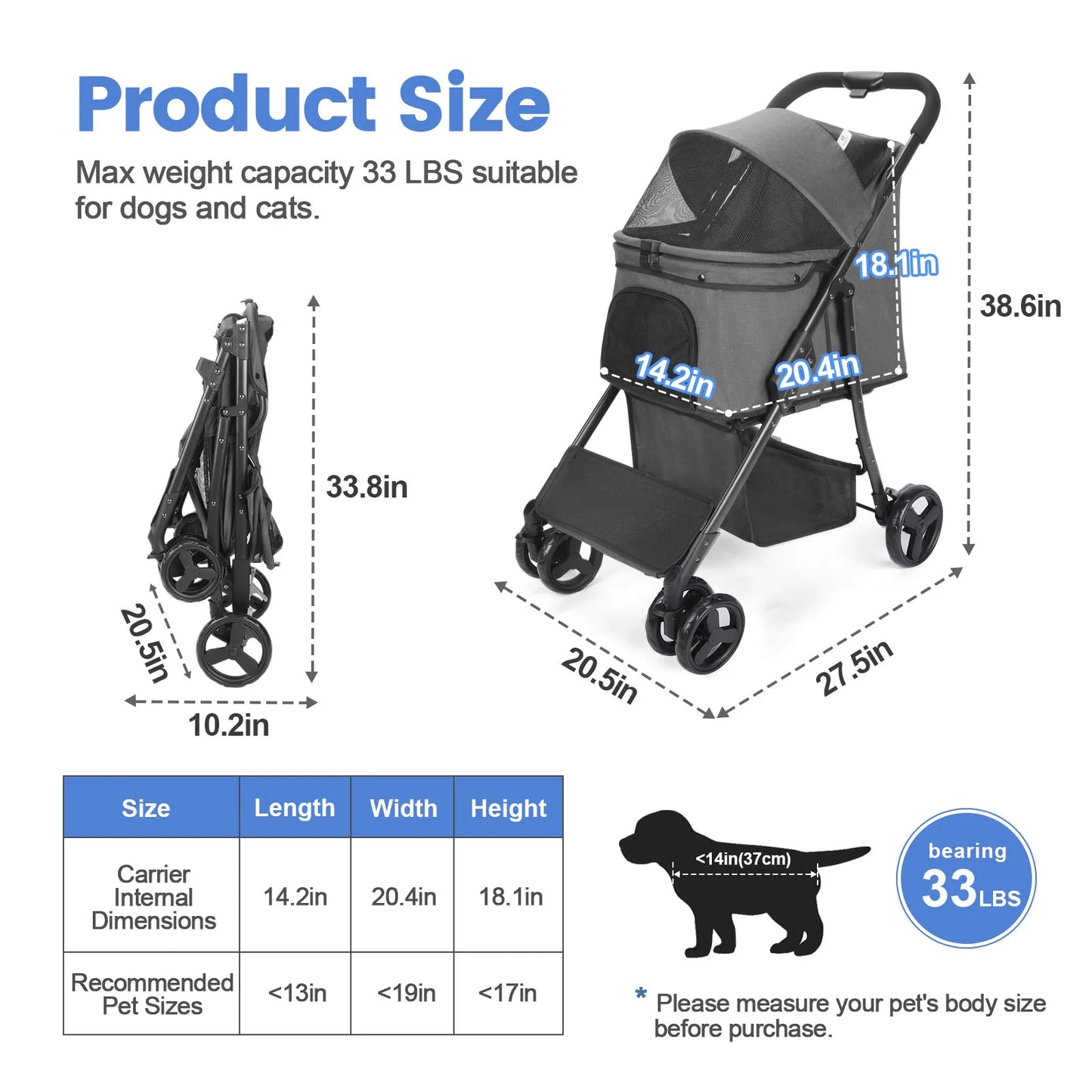 Pet Stroller 360 Rotate with Basket