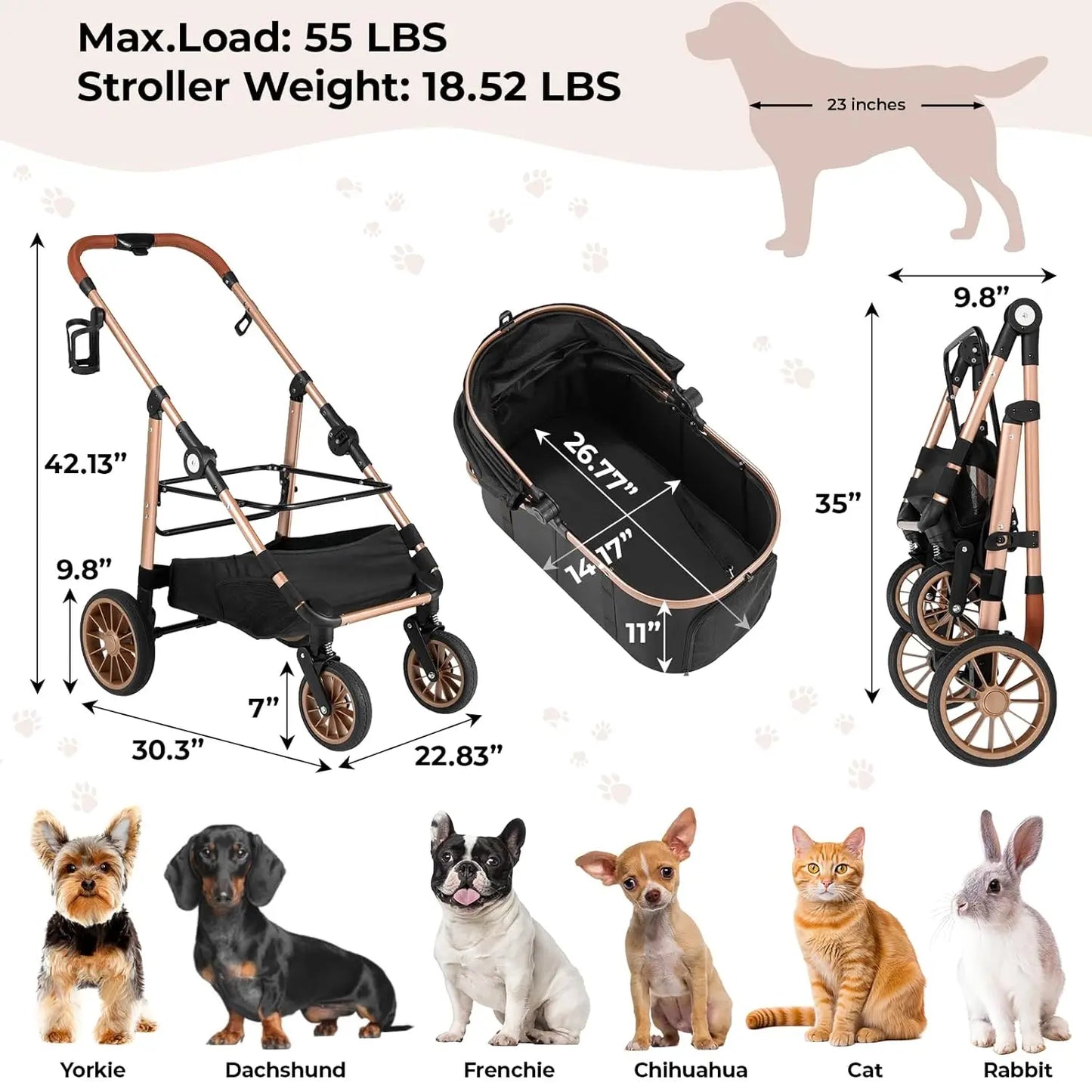 360° High Wheels Transport Foldable Pet Stroller 2in1