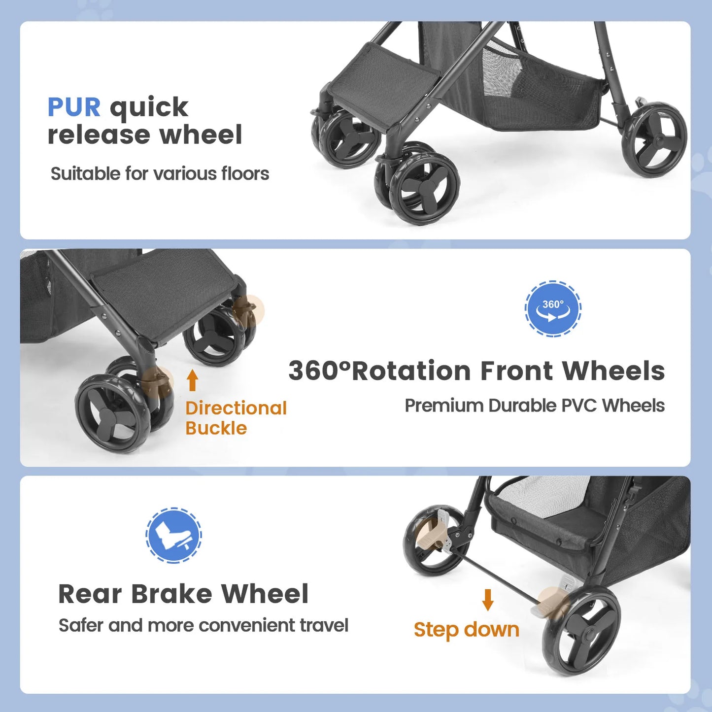 Pet Stroller 360 Rotate with Basket