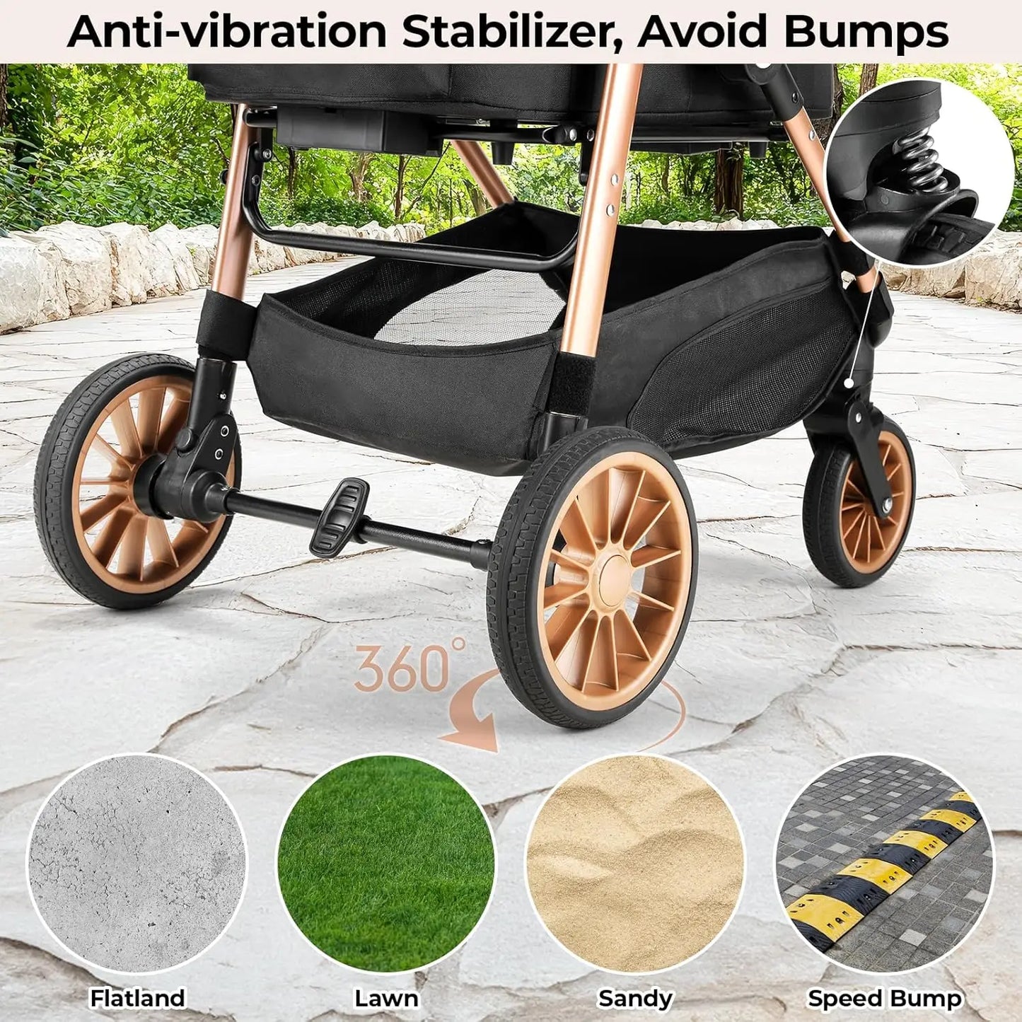 360° High Wheels Transport Foldable Pet Stroller 2in1