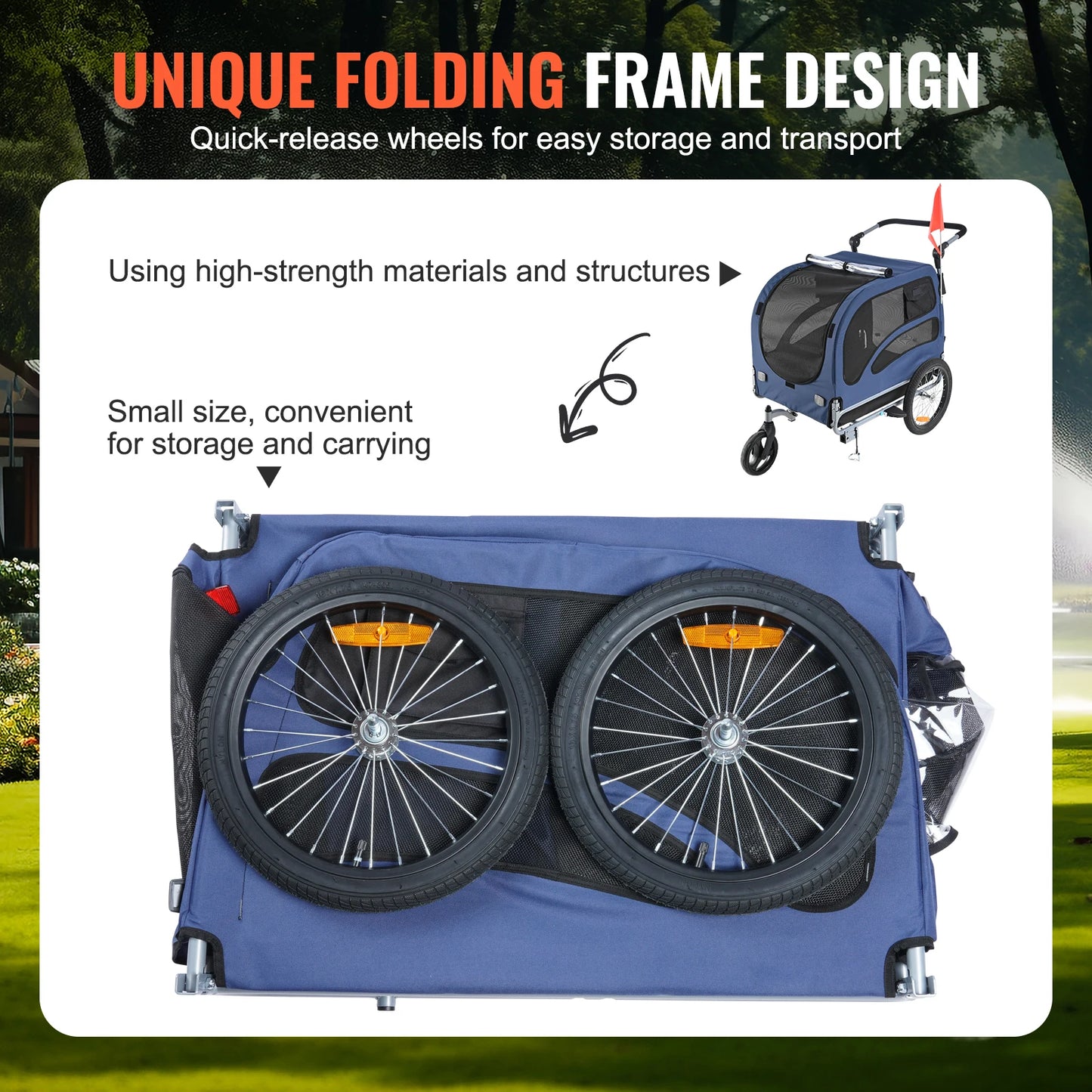 Dog Bike Trailer 2-in-1 Pet Stroller Cart with Wheels Coupler Reflectors