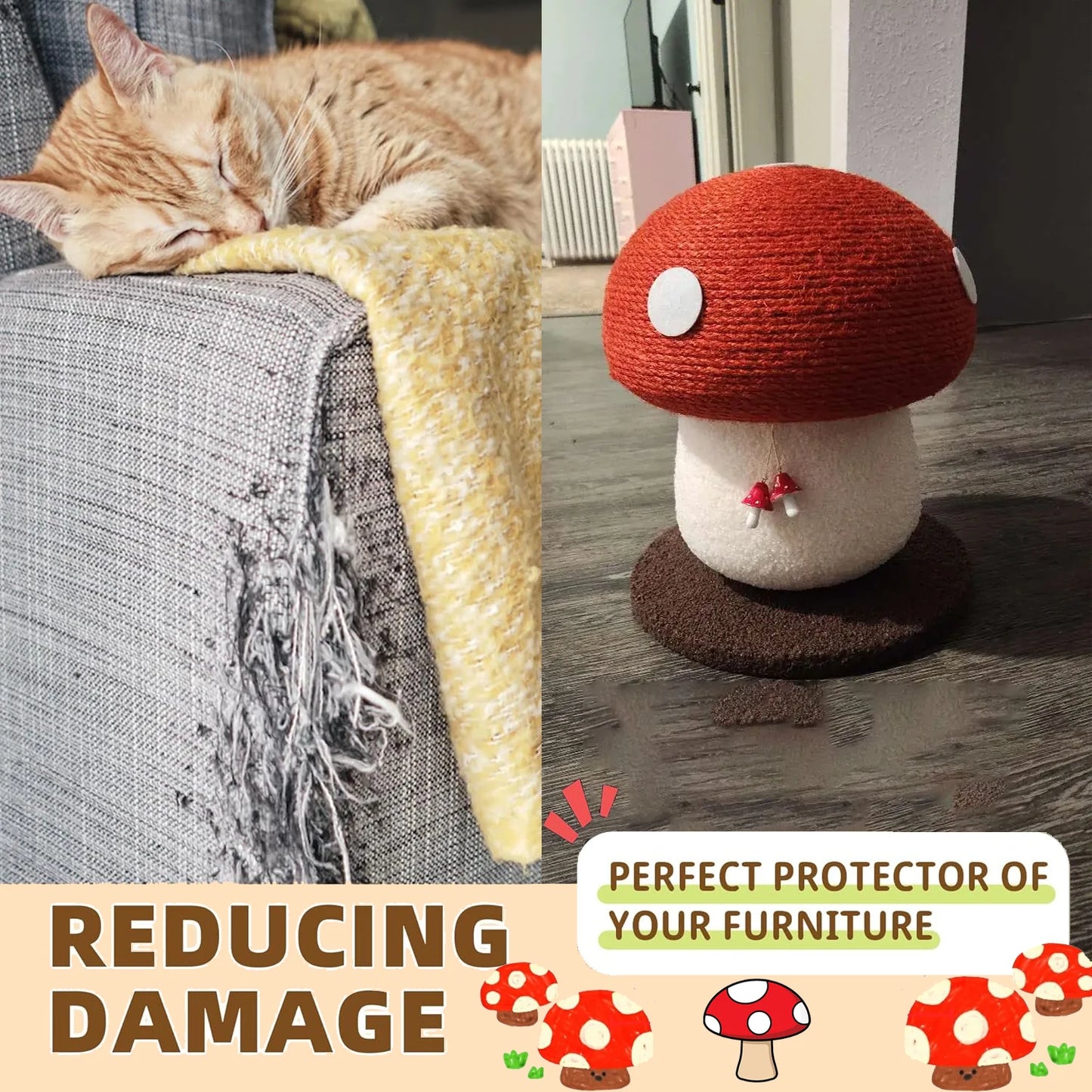 Red Mushroom-Shaped Cat Scratching Post