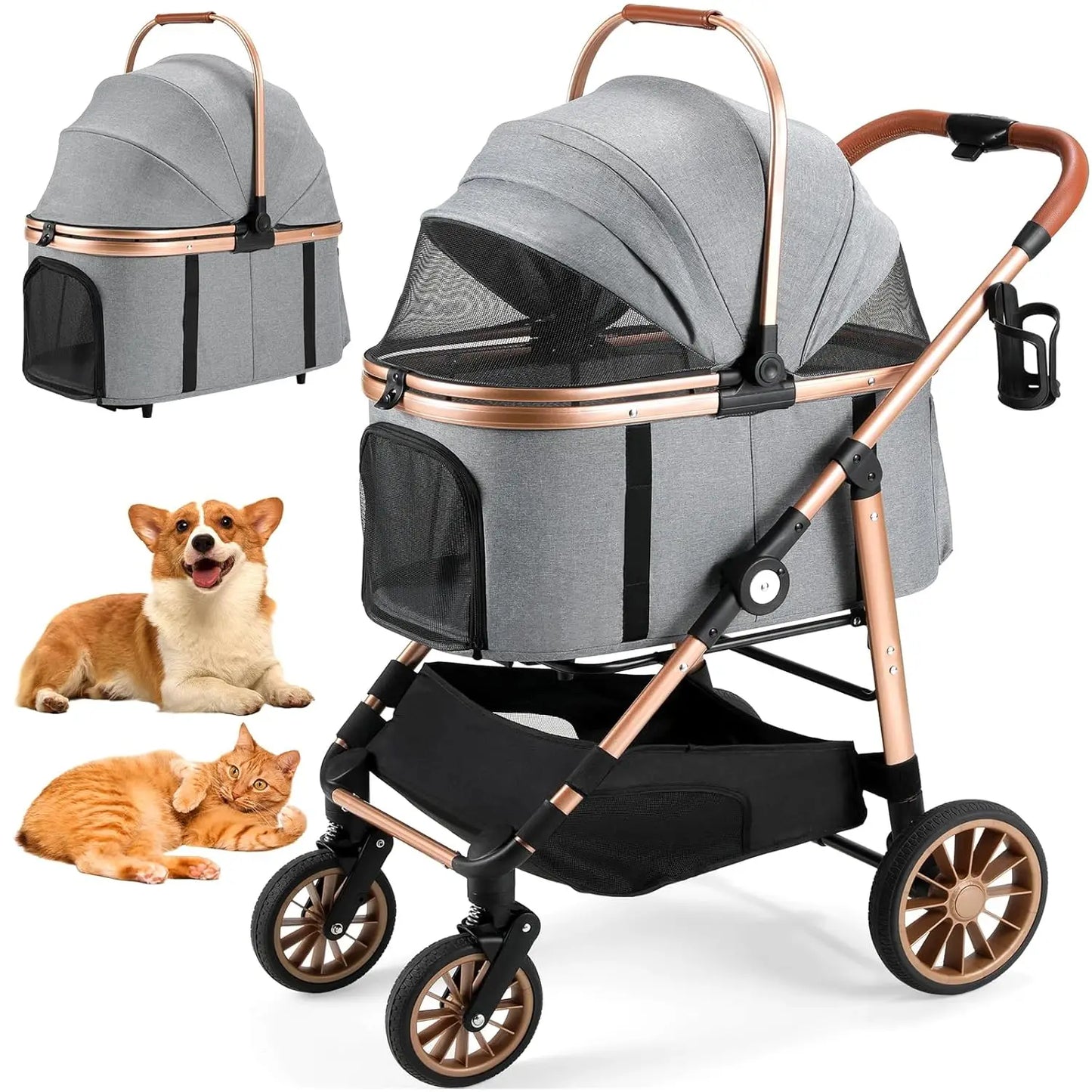 360° High Wheels Transport Foldable Pet Stroller 2in1