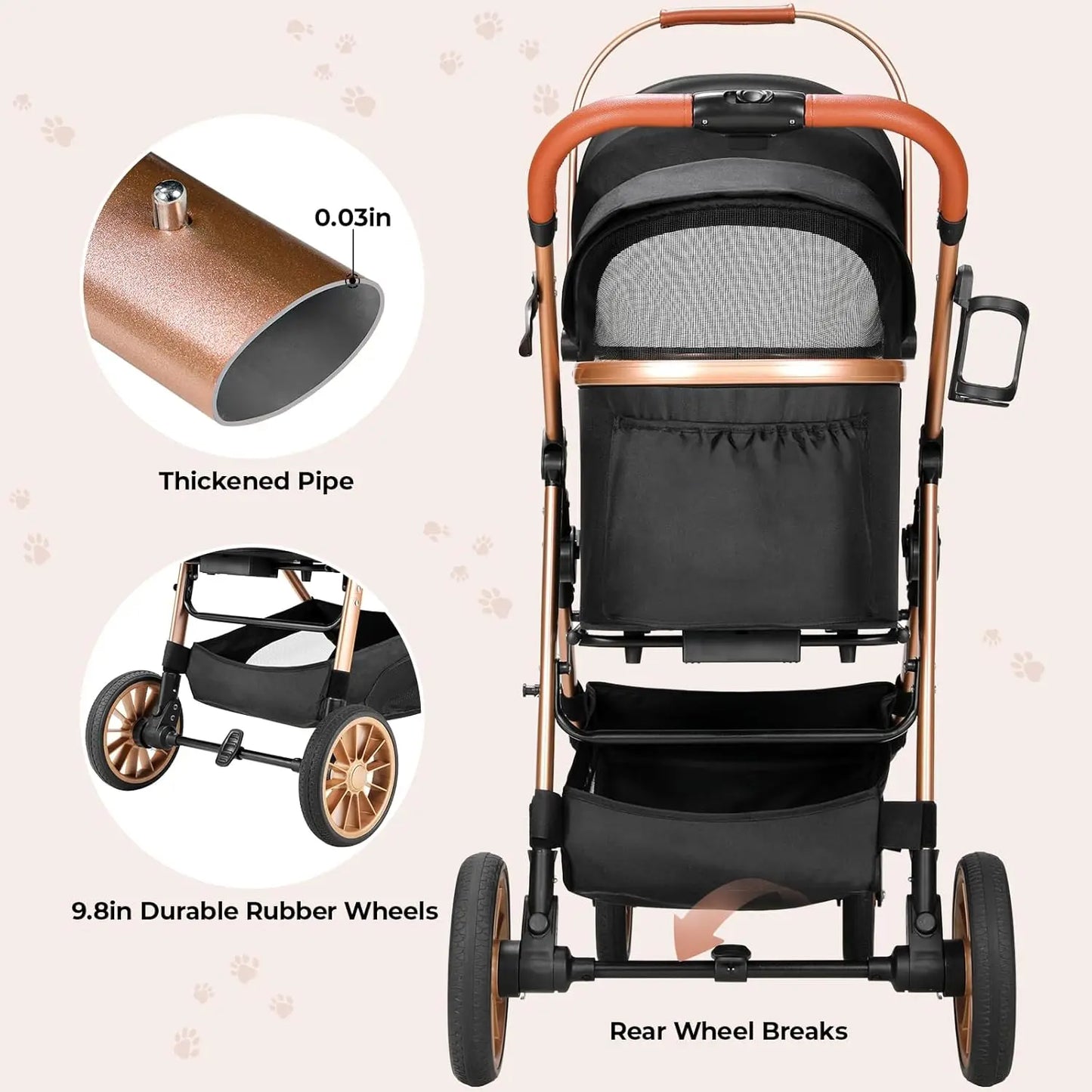 360° High Wheels Transport Foldable Pet Stroller 2in1