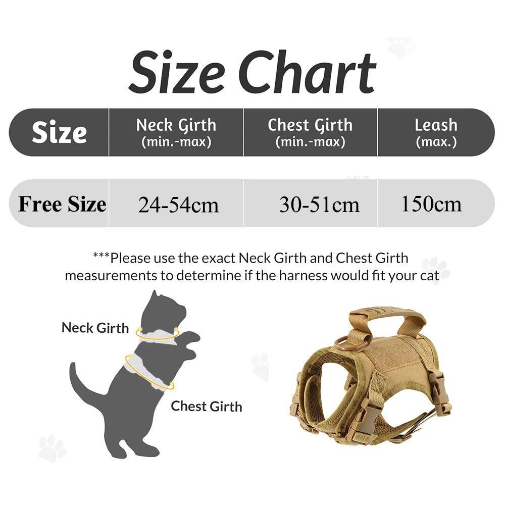 Tactical Cat Harness Leash with 9 Patches