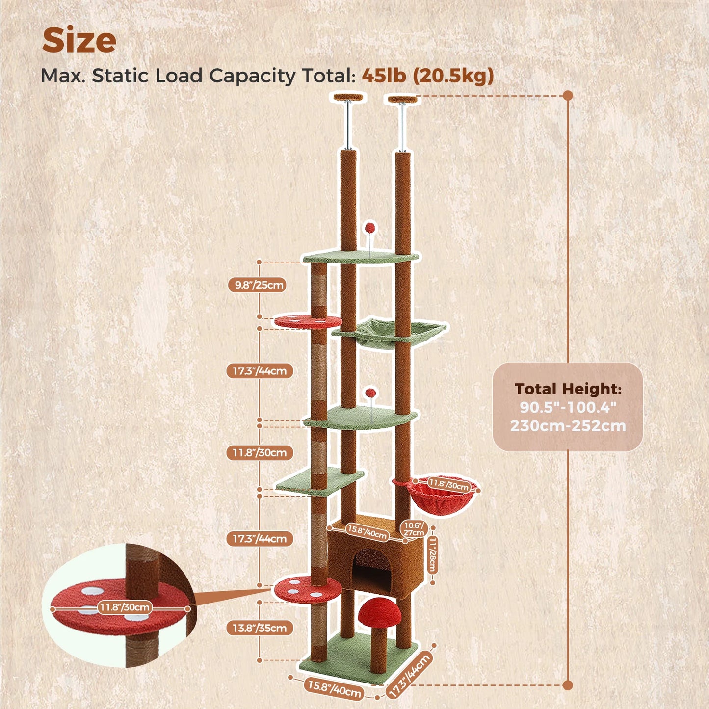 Floor to Ceiling Cat Tree with Scratching Posts