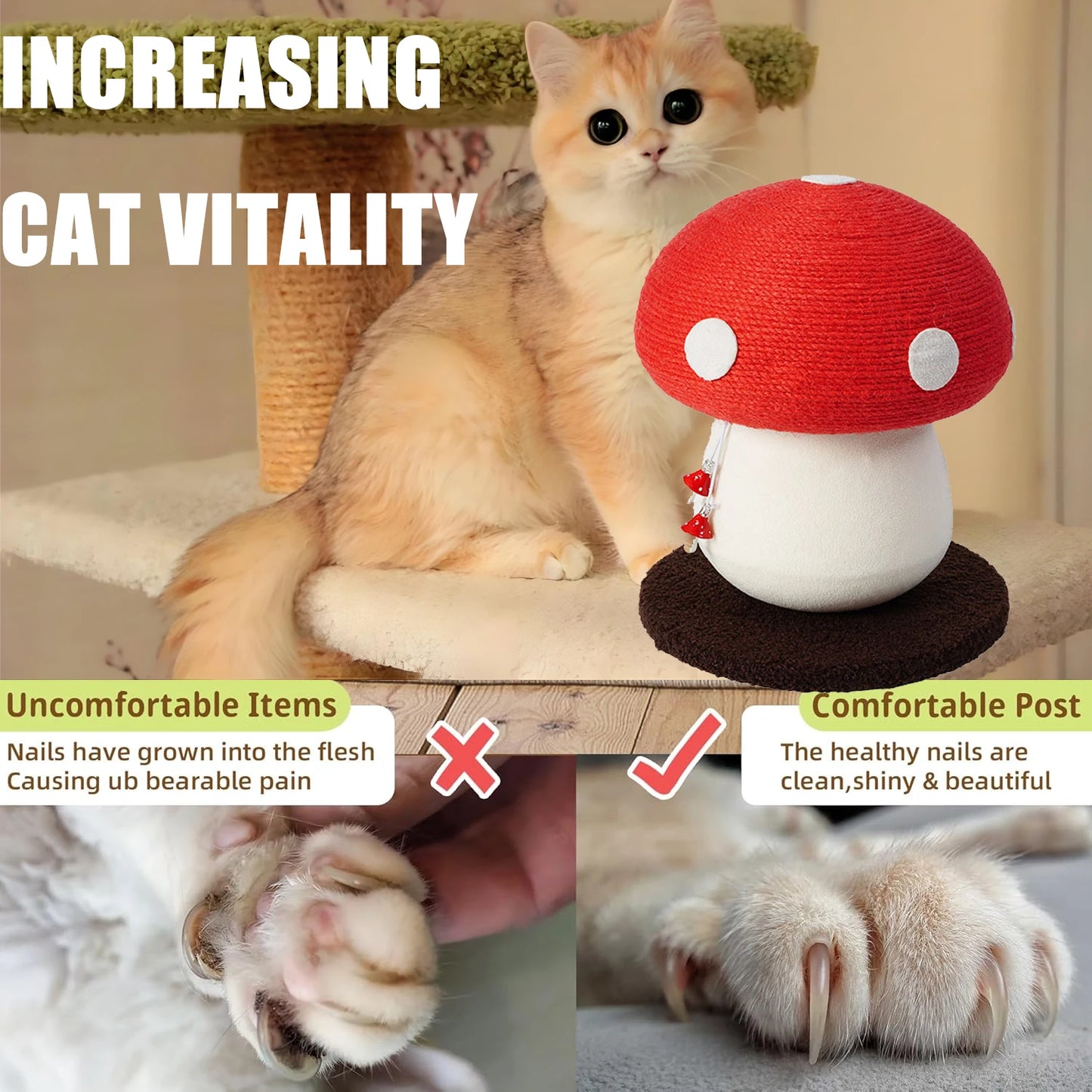 Red Mushroom-Shaped Cat Scratching Post