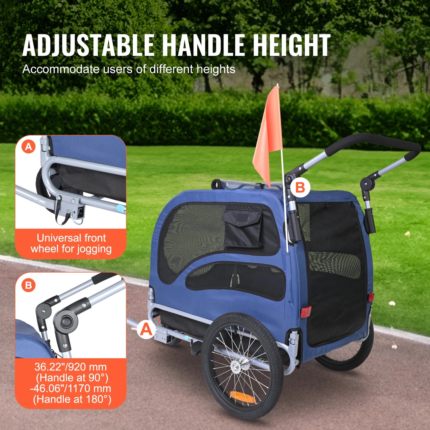 Dog Bike Trailer 2-in-1 Pet Stroller Cart with Wheels Coupler Reflectors