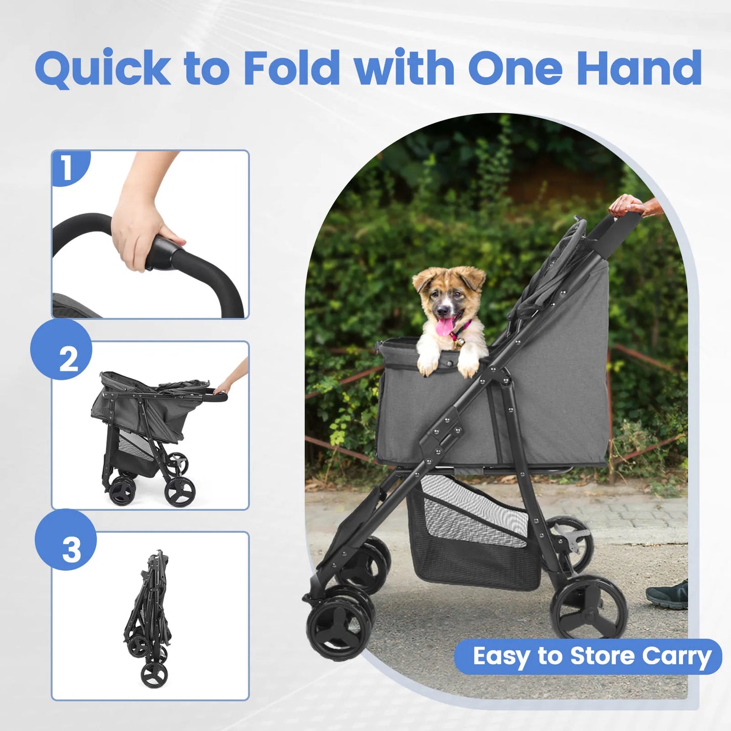 Pet Stroller 360 Rotate with Basket