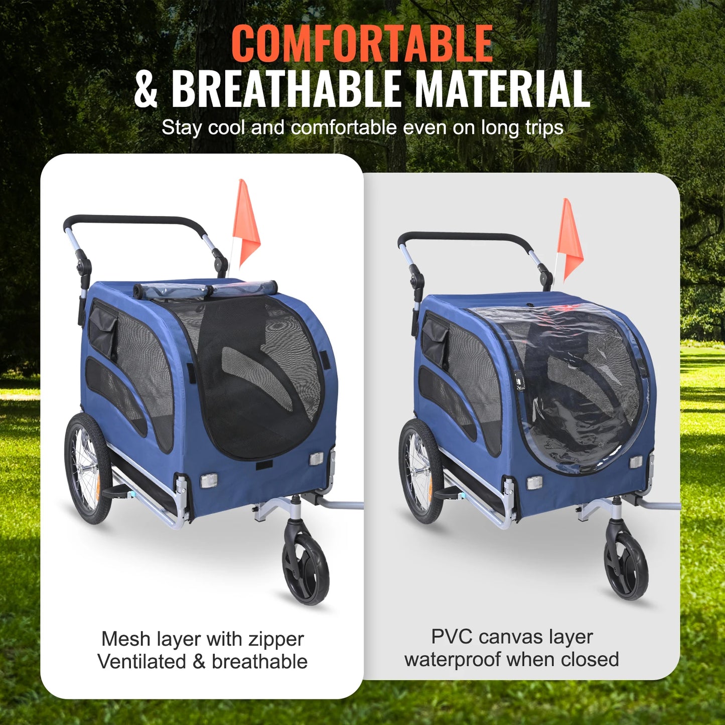 Dog Bike Trailer 2-in-1 Pet Stroller Cart with Wheels Coupler Reflectors
