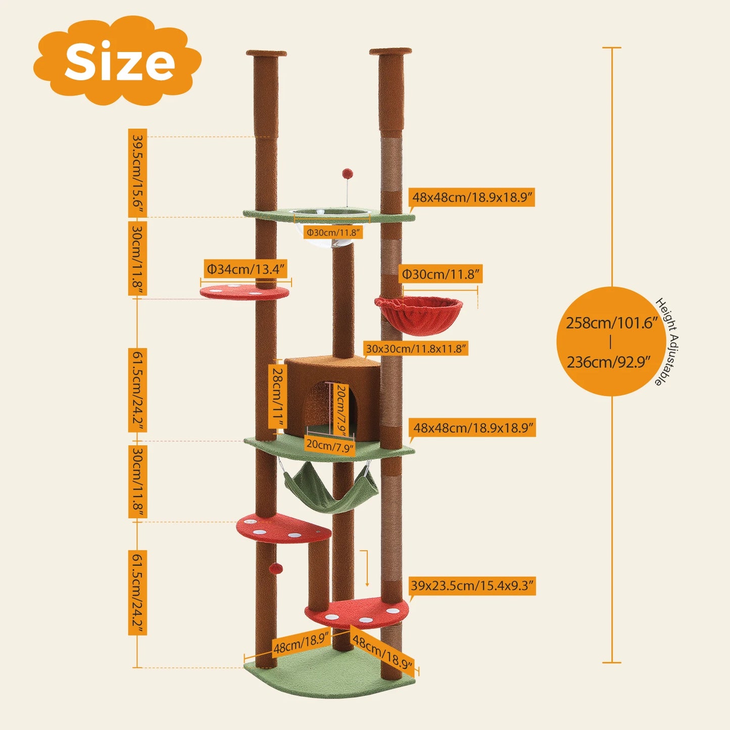 Floor to Ceiling Cat Tree with Scratching Posts