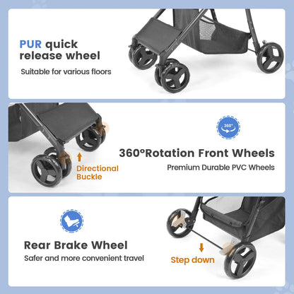 Pet Stroller 360 Rotate with Basket