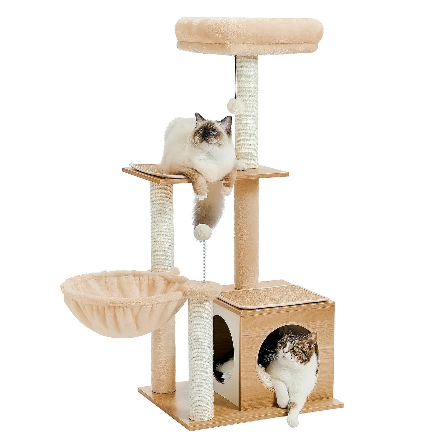 Modern  Wood Cat Tree for Indoor Cats with Cozy Condo