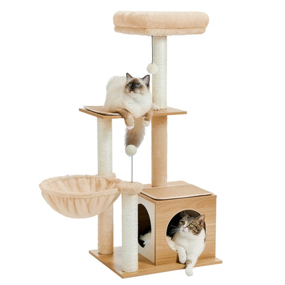 Modern  Wood Cat Tree for Indoor Cats with Cozy Condo