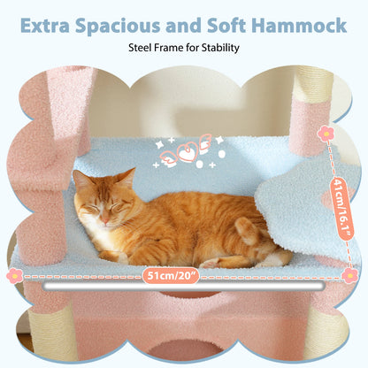 Pink-Blue Large Cat Tree Tower for Indoor Cats