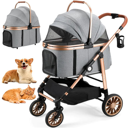 360° High Wheels Transport Foldable Pet Stroller 2in1