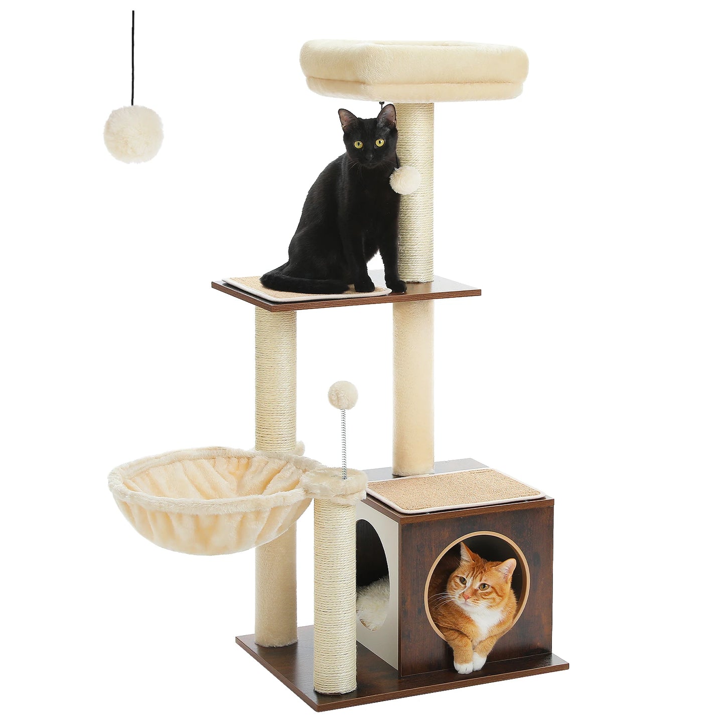 Modern  Wood Cat Tree for Indoor Cats with Cozy Condo