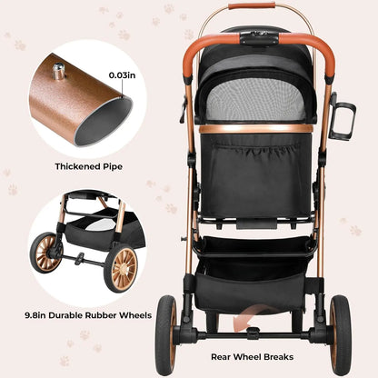360° High Wheels Transport Foldable Pet Stroller 2in1