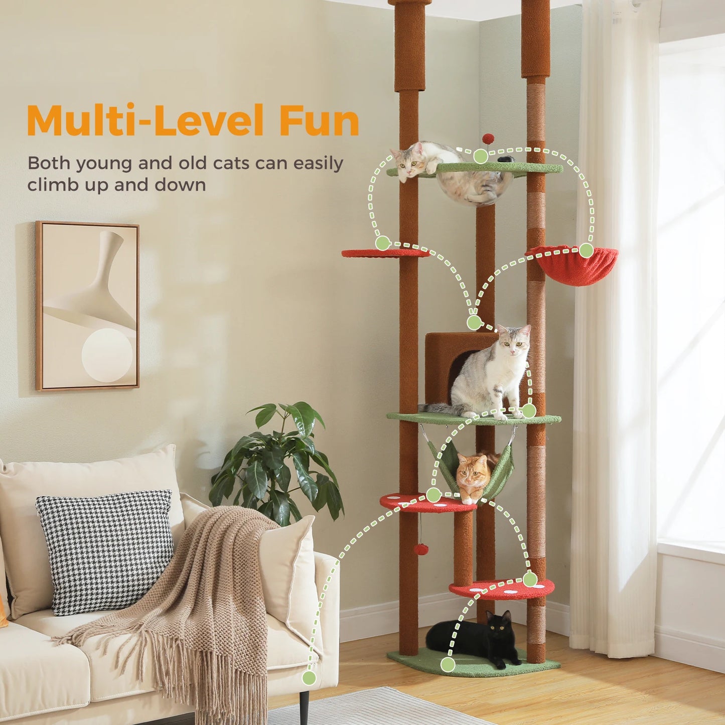 Floor to Ceiling Cat Tree with Scratching Posts