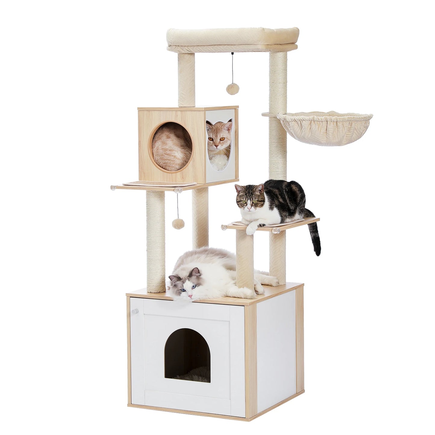 Wooden Cat Tower with Scratching Posts and Spacious Condos