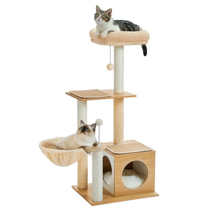Modern  Wood Cat Tree for Indoor Cats with Cozy Condo