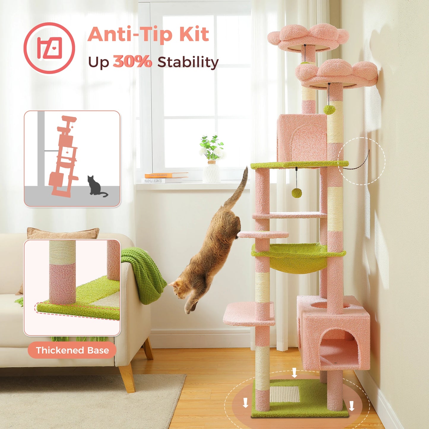 Pink Large Cat Tree Tower for Indoor Cats