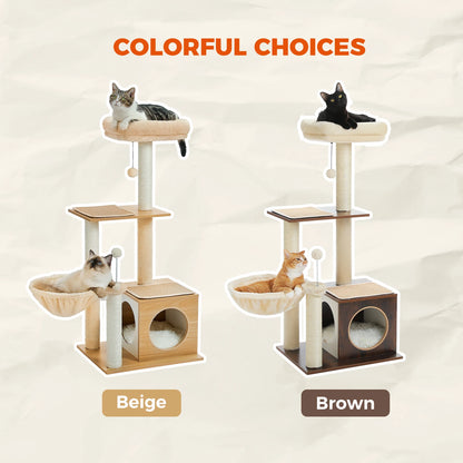 Modern  Wood Cat Tree for Indoor Cats with Cozy Condo