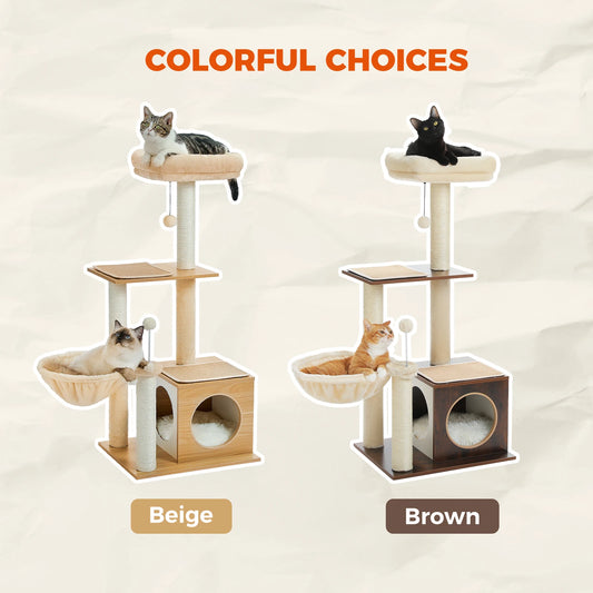 Modern  Wood Cat Tree for Indoor Cats with Cozy Condo