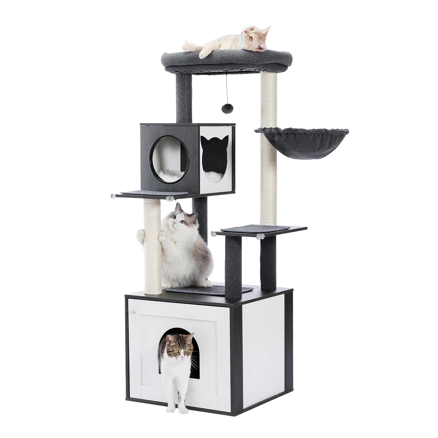Wooden Cat Tower with Scratching Posts and Spacious Condos