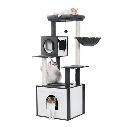 Wooden Cat Tower with Scratching Posts and Spacious Condos