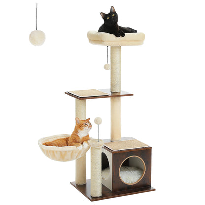 Modern  Wood Cat Tree for Indoor Cats with Cozy Condo