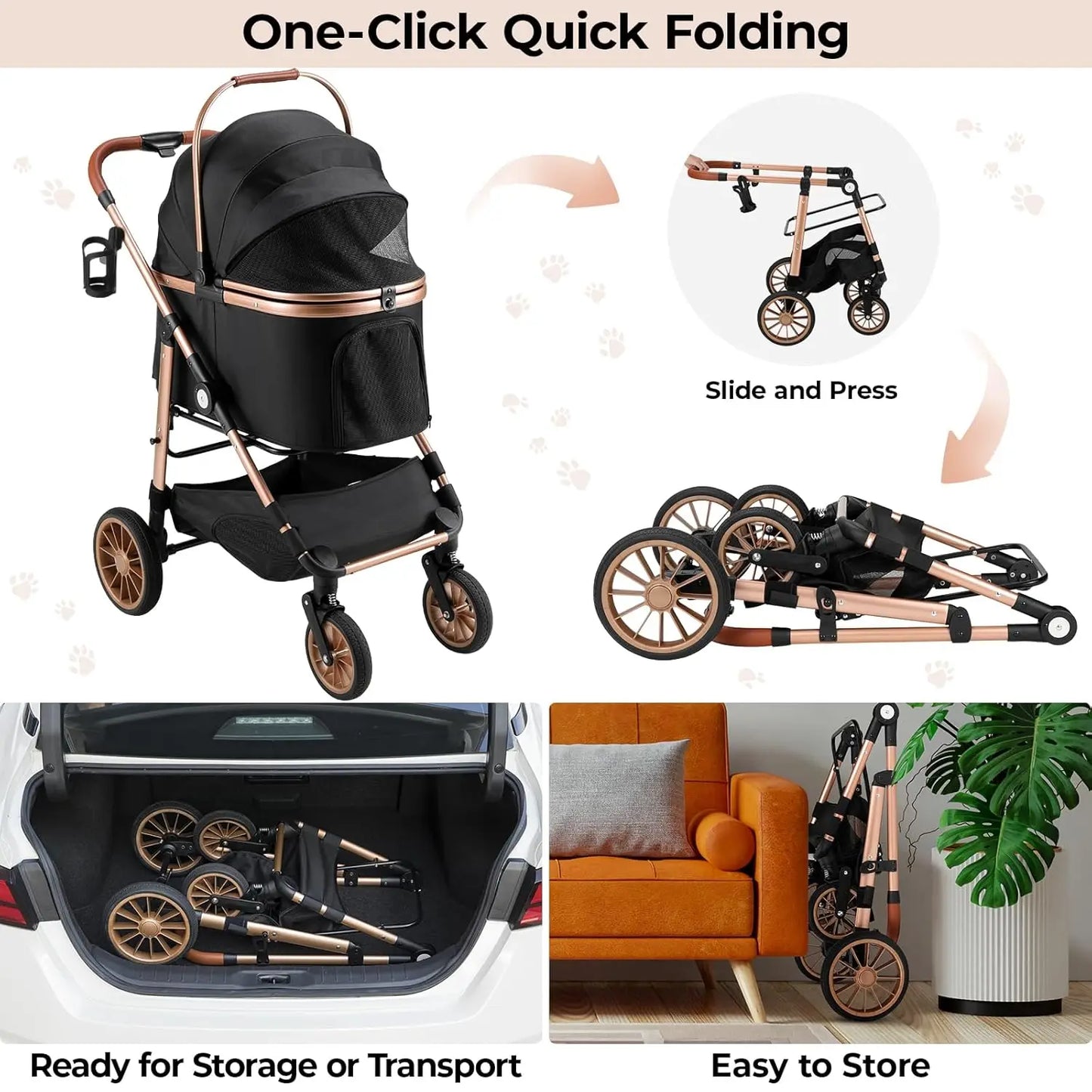 360° High Wheels Transport Foldable Pet Stroller 2in1