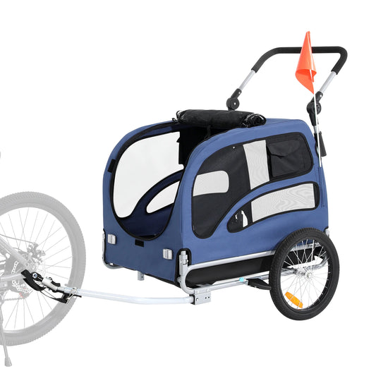 Dog Bike Trailer 2-in-1 Pet Stroller Cart with Wheels Coupler Reflectors