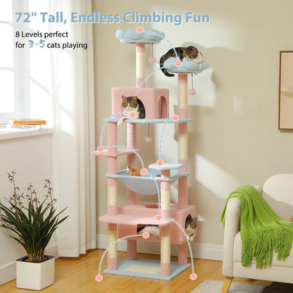 Pink-Blue Large Cat Tree Tower for Indoor Cats