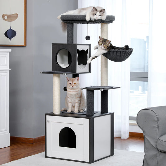 Wooden Cat Tower with Scratching Posts and Spacious Condos