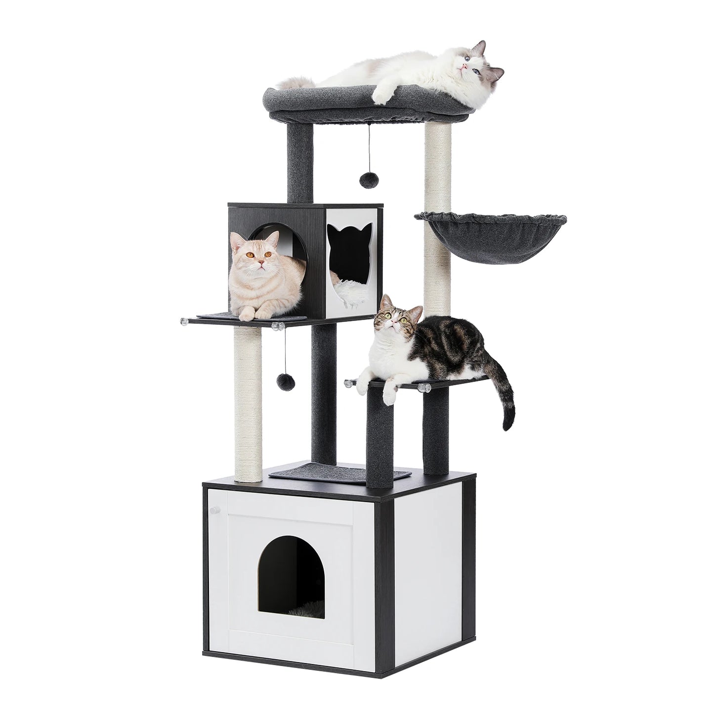 Wooden Cat Tower with Scratching Posts and Spacious Condos