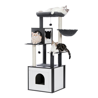 Wooden Cat Tower with Scratching Posts and Spacious Condos